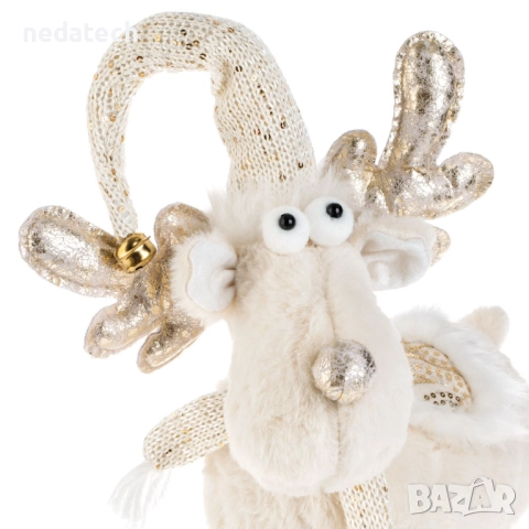 Декоративен елен с пайети, 64 см, бял/златист, снимка 3 - Декорация за дома - 52333691