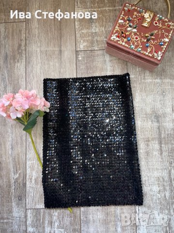  Черно блестящо парти бюстие one size топ  еластично с пайети , снимка 6 - Корсети, бюстиета, топове - 38804513