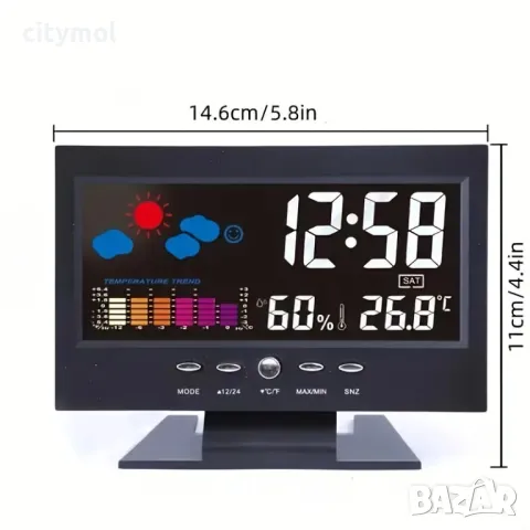 Вътрешна цветна LCD метеорологична станция, часовник, аларма, вграден дисплей за час и дата, снимка 4 - Други - 47353670