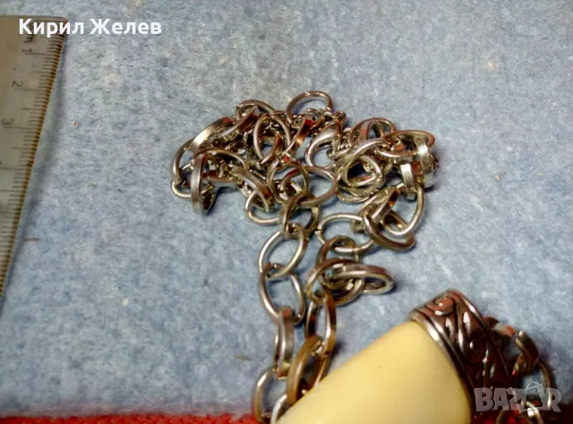 СРЕБРИСТ СТОМАНЕН ВИНТИДЖ ЛАНЕЦ ВЕРИЖКА КОЛИЕ с АРТ ВИСУЛКА във ФОРМА на МЕЧИ НОКЪТ с КРИСТАЛИ 47363, снимка 6 - Колиета, медальони, синджири - 47336444