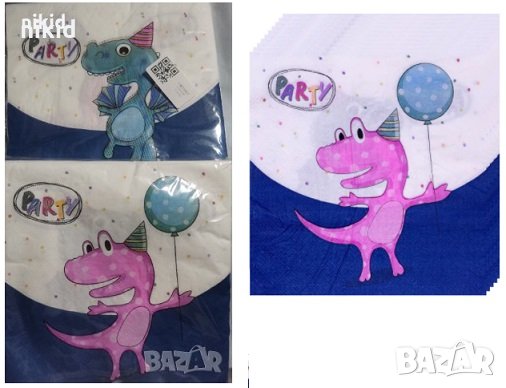 Динозавър двустранни 8 парти салфетки рожден ден