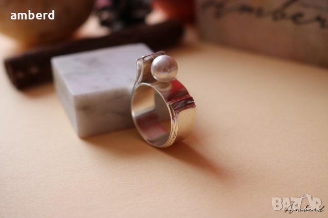Стилен и елгантен сребърен пръстен с перла - модел R017A, снимка 6 - Пръстени - 30736699