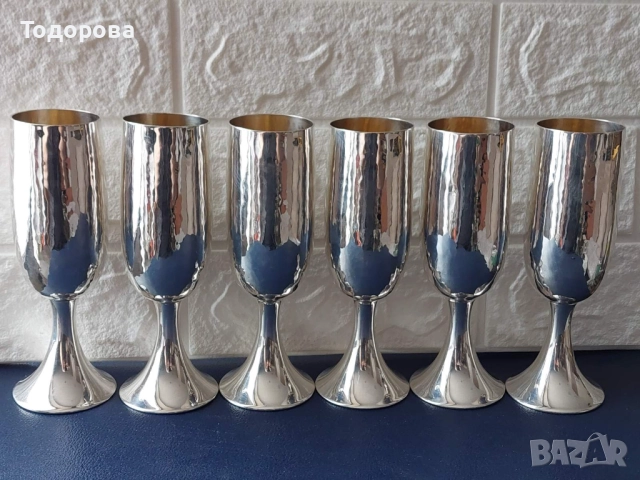 Прекрасни шест броя сребърни чаши за вино, сребро 800, снимка 3 - Чаши - 52093476