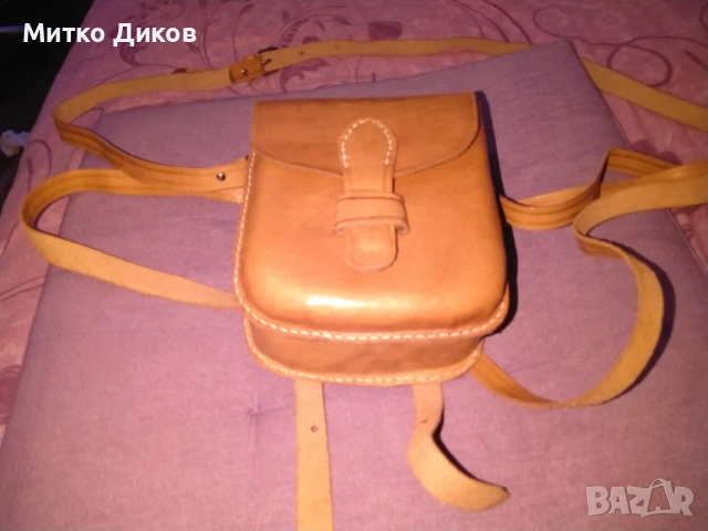 Чанта раница мъжка за през рамо дебела естествена кожа нова 18х14х7см