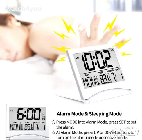 НОВ НАСТОЛЕН LCD ДИГИТАЛЕН ЧАСОВНИК  С ТЕМПЕРАТУРА+КАЛЕНДАР. БУДИЛНИК НАСТОЛНИ ЕЛЕКТРОННИ ЧАСОВНИЦИ, снимка 2 - Други - 20271090