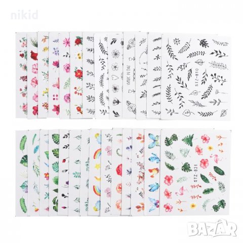 29 бр черно бели и цветни листа хаваи фламинго цветя пера, снимка 2 - Продукти за маникюр - 30007338