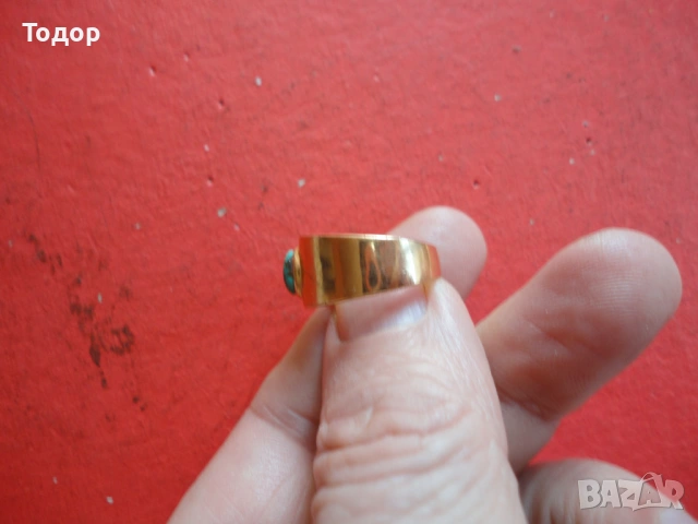 Позлатен пръстен с тюркоаз D.C.S., снимка 4 - Пръстени - 53046425