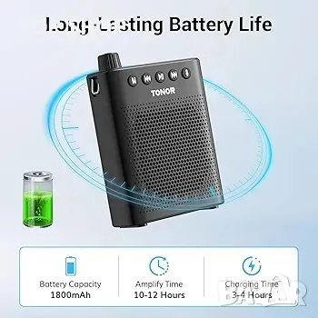 Преносим гласов усилвател TONOR за учители, мини акумулаторна микрофонна система, снимка 6 - Аудиосистеми - 48787251