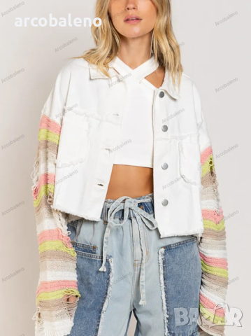 Ежедневно дамско дънково яке с дълги ръкави в цвят дъга, 3цвята , снимка 4 - Якета - 44751638