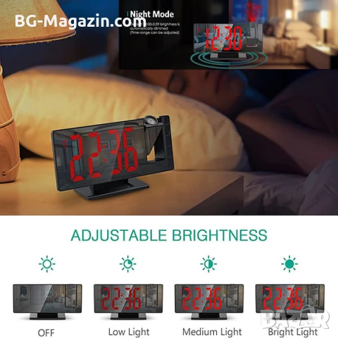 Електронен настолен часовник с проектор таван LED дигитален термометър аларма будилник USB на ток, снимка 4 - Други - 51039079