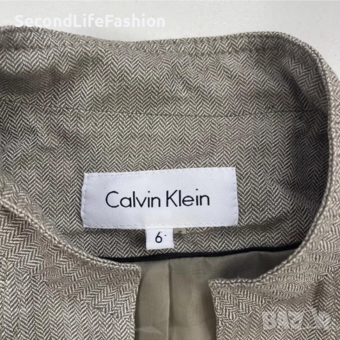 Дамско сако Calvin Klein блейзър ленен сив с колан и дълъг ръкав , снимка 8 - Сака - 52263107