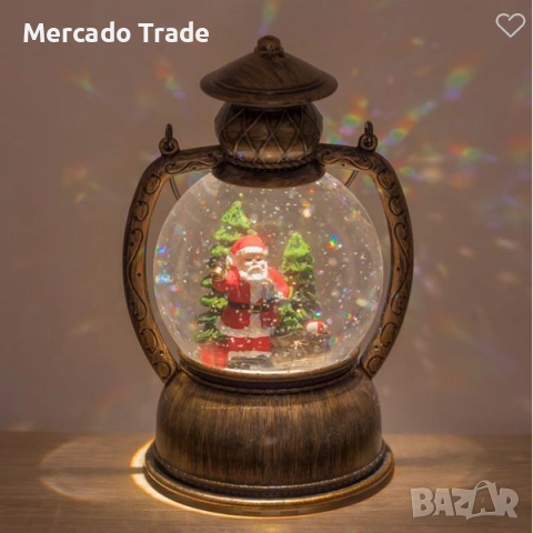 Коледен фенер със снежни топки, LED музикален дизайн с Дядо Коледа
