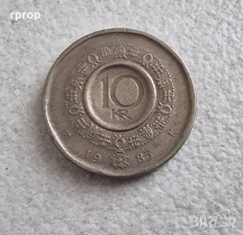 Монета. Норвегия. 10 норвежки крони. 1985 г.