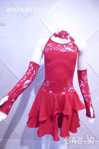 Детска рокля за спортни танци в червен цвят с дантела и гол гръб, снимка 9 - Детски рокли и поли - 42804872
