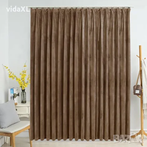 vidaXL Затъмняваща завеса с куки, кадифе, бежова, 290x245 см（SKU: 134511）, снимка 2 - Пердета и завеси - 56135558