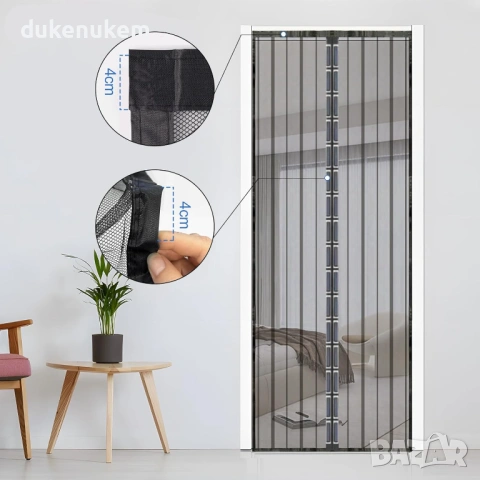 Магнитна мрежа против комари 80x220 см – за врата, черна, снимка 3 - Други стоки за дома - 53382247