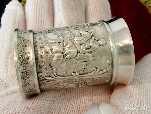 Чаша от калай за ракия със селски картини. , снимка 8 - Антикварни и старинни предмети - 37784021