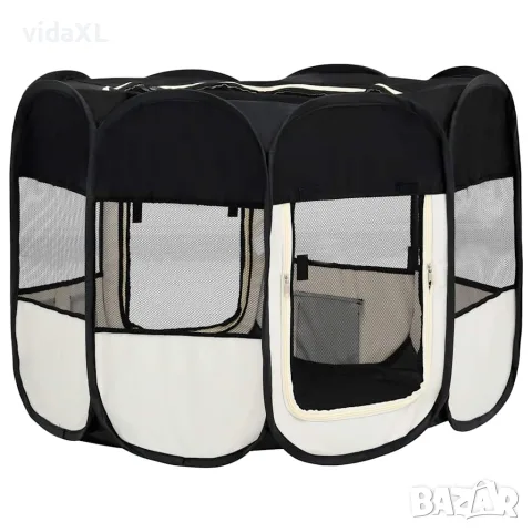 vidaXL Сгъваема кучешка кошара с чанта за носене, черна, 90x90x58 см, снимка 5 - За кучета - 56146251