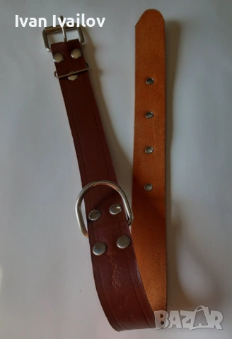 Здрав нашийник от естествена кожа (Кафяв) – 3.5 см широк / 65 см дължина, снимка 2 - За кучета - 54143896