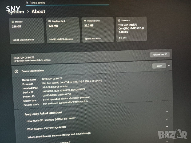 Лаптоп HP Pavilion x360, 14" FHD, i5 11th Gen, 32GB RAM, снимка 10 - Лаптопи за работа - 53285766