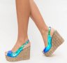 Сандали на платформа - зелено и синьо преливащо - B78, снимка 2