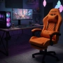 Оранжев велурен геймърски стол с поставка за крака – ергономичен, метална рамка, снимка 6