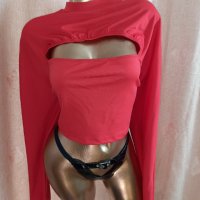 XXL Червена къса блуза / топ/ с дълъг ръкав , снимка 2 - Корсети, бюстиета, топове - 40004288