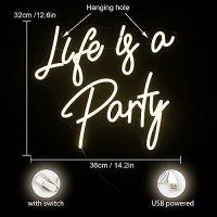 Нова Неонов Знак за Стая "Life is a Party" - USB Захранване Табела надпис, снимка 2 - Други - 42823598