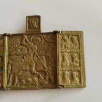 Стара бронзова икона, Св. Георги, триптих-2, снимка 3 - Антикварни и старинни предмети - 38056025