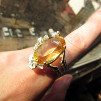 Сребърен пръстен с цитрин и жабка 24 карата подходящ за подарък, снимка 2 - Пръстени - 44782022