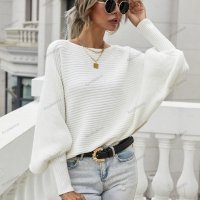Дамски свободен пуловер с кръгло деколте и дълги ръкави, 2цвята - 023 , снимка 3 - Блузи с дълъг ръкав и пуловери - 42682908