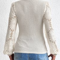 Дамска ефектна блуза в бежово с дълги ръкави с принт на слънчогледи, снимка 2 - Блузи с дълъг ръкав и пуловери - 42636271