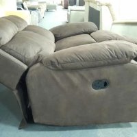 Кафяв диван от плат двойка с ръчен релаксиращ механизъм, снимка 8 - Дивани и мека мебел - 40627761