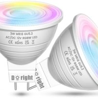Нови 2 броя 3W RGB LED Крушка GU5.3 с Дистанционно и Топла Бяла Светлина, снимка 1 - Крушки - 44208081