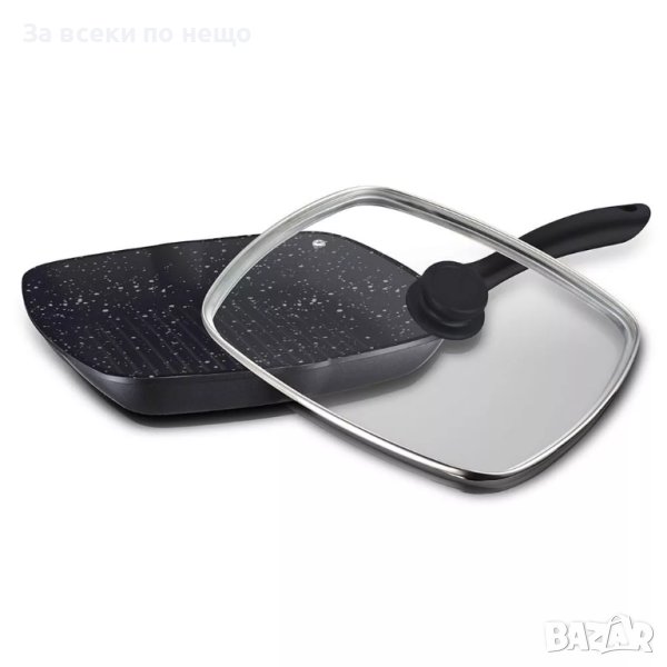 ✨Грил тиган с капак ZEPHYR Z 4316 M24C, 24см., Незалепващо покритие, Гранит, Правоъгълен, снимка 1