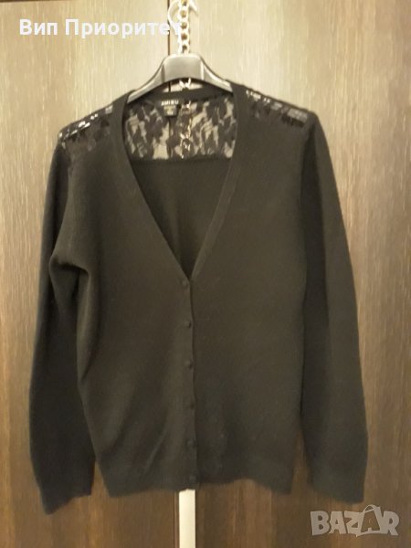Черна жилетка плетиво + коприна , ефектен стайлинг, дантелени сегментина гърба зад врата и на рамене, снимка 1
