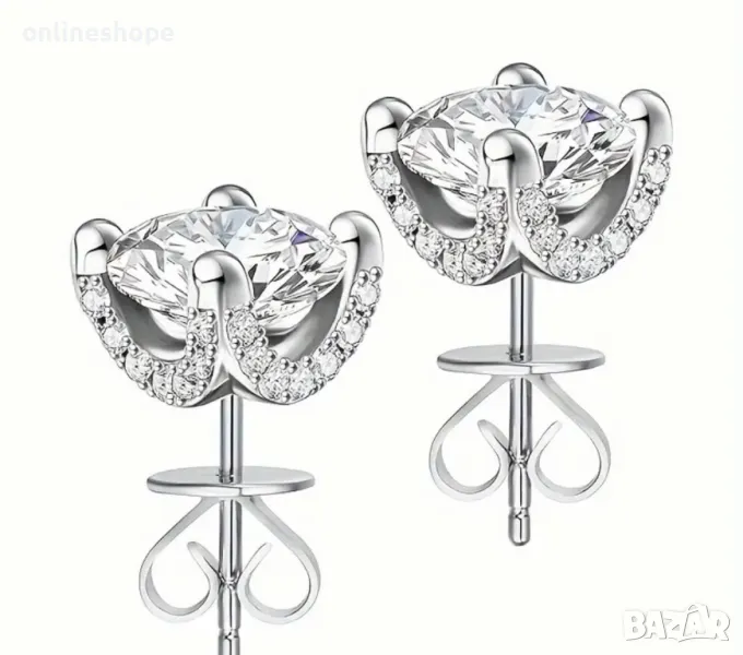 S925 Сребро / Сребърни обеци с камък Мойсанит 1ct ( карат ) - Диамант, снимка 1