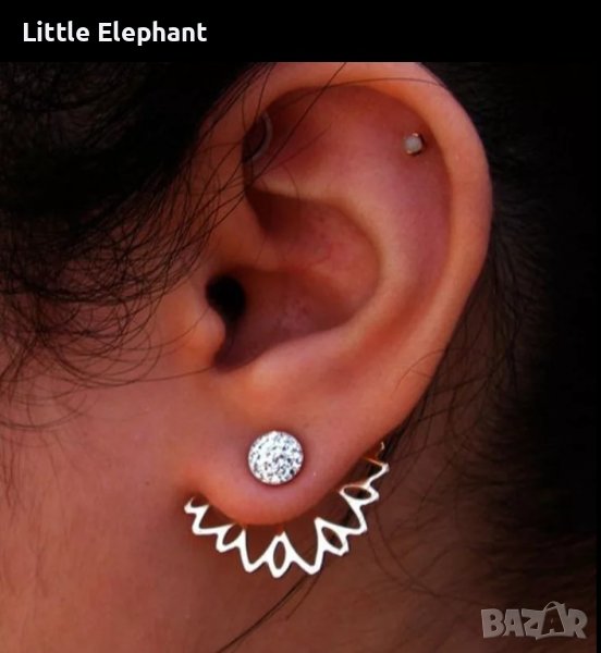 Sale Обеца 1pcs с подпъхване,back and front cristals,white/нова, снимка 1