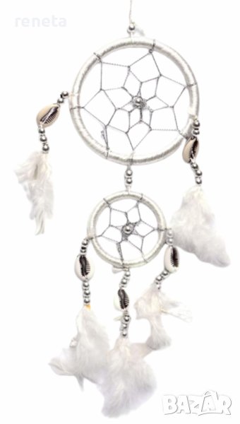 Капан за сънища Ahelos, 2 кръга, Бял, Ръчна изработка, снимка 1