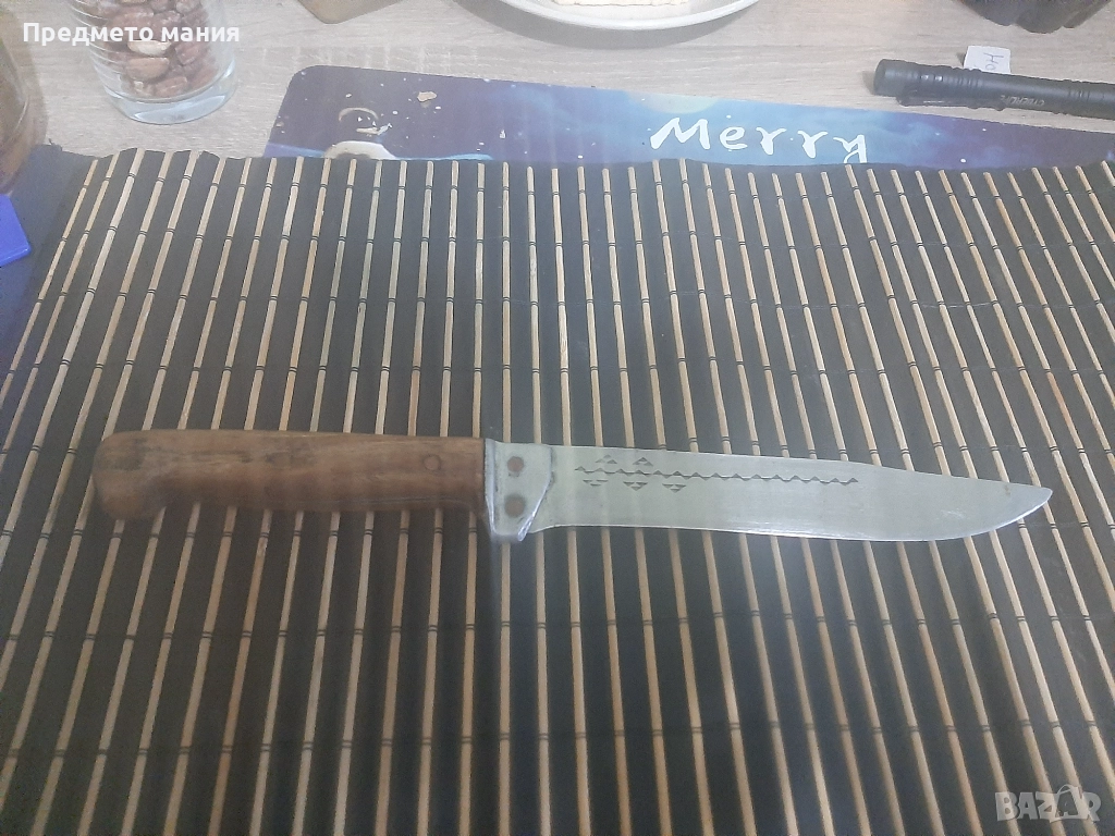 Стар масивен български нож с дървена дръжка, снимка 1