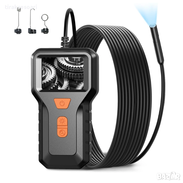 Индустриален ендоскоп – 5 м кабел, Ø8 мм HD камера, 2" дисплей, 1080p, IP67, 8 LED, снимка 1
