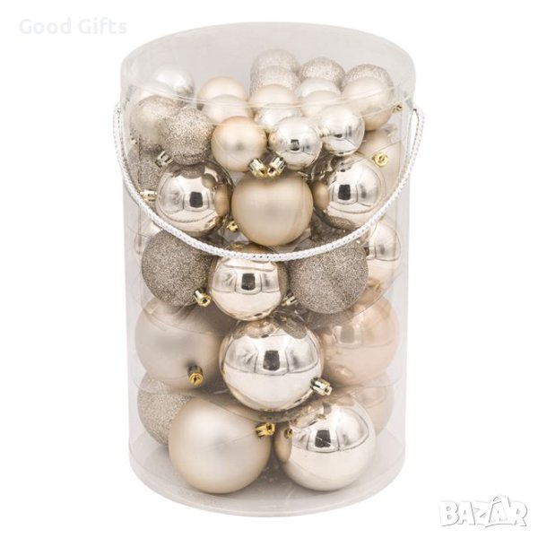 44 броя Комплект Коледни топки, цвят Шампанско в 3 размера, снимка 1