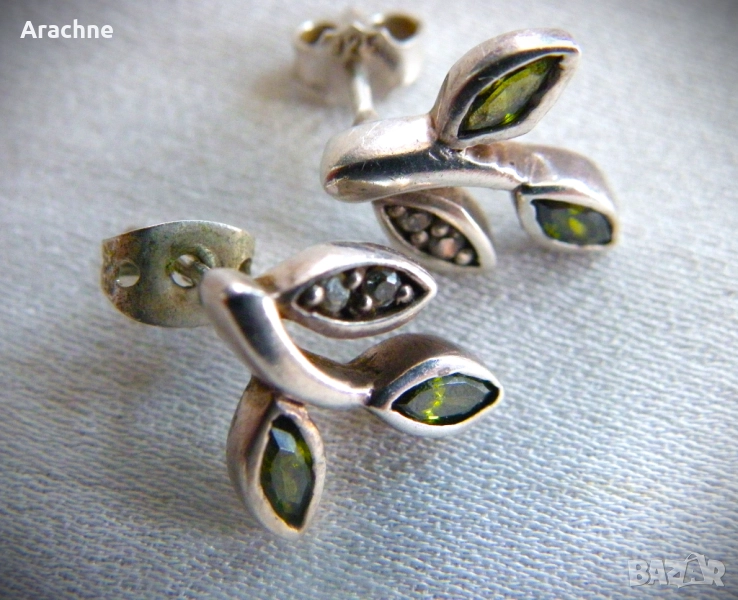 Сребърни обици с хризолит и топази, снимка 1
