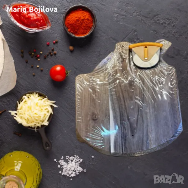 Дървена дъска за пица с уред за лесно  рязане, снимка 1