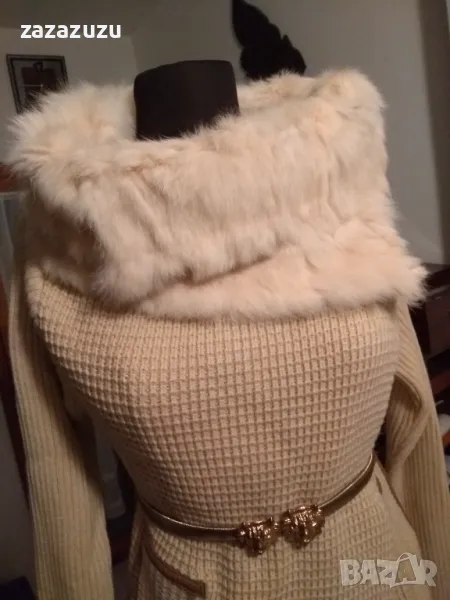 Дамска жилетка с яка от естествен косъм, цвят слонова кост, снимка 1