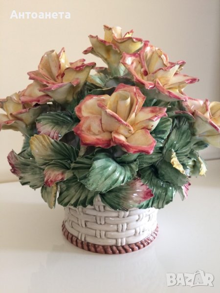Порцеланова Кошница с цветя на Bassano Италия , снимка 1