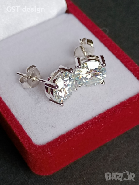 Уникални Топ Фенси Д D 4 карата обеци Мойсанит Диамант Брилянтин фасет Diamond Moissanite , снимка 1