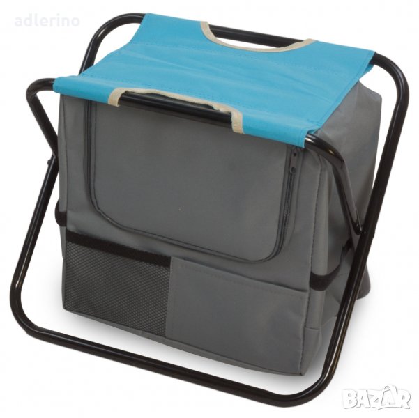 Къмпинг табуретка, сгъваема табуретка с охладителна чанта, походно столче, рибарско столче, синьо-си, снимка 1
