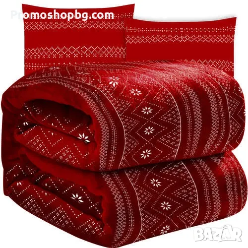 Меко топло одеяло 160х200см+ 2 бр калъфки 40х40см със зимен мотив - Червено или Сиво, снимка 1