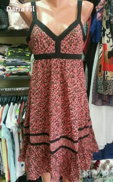 -20% Рокля на коралови цветчета с тънки презрамки , снимка 1